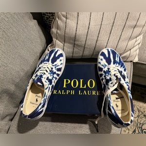 Polo Ralph Lauren Thorton-SK-VLC White Tie Dye Canvas Size 10.5 Shoes NEW IN BOX